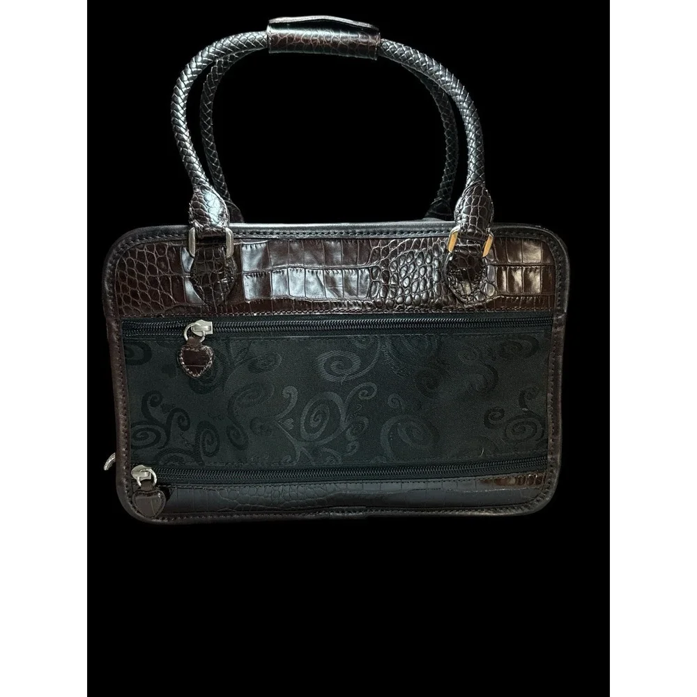 Vintage Brighton Cosmetic Travel Toiletries Bag Brown Leather Black Canvas Case